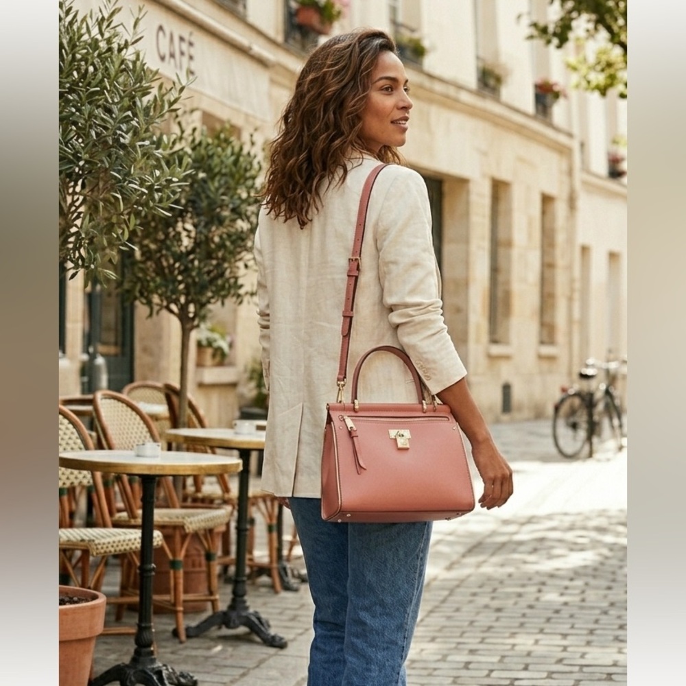Michael Kors Rose Pink Jasmine Satchel Purse Quiet Luxury Structured Leather Bag - Picture 2 of 14